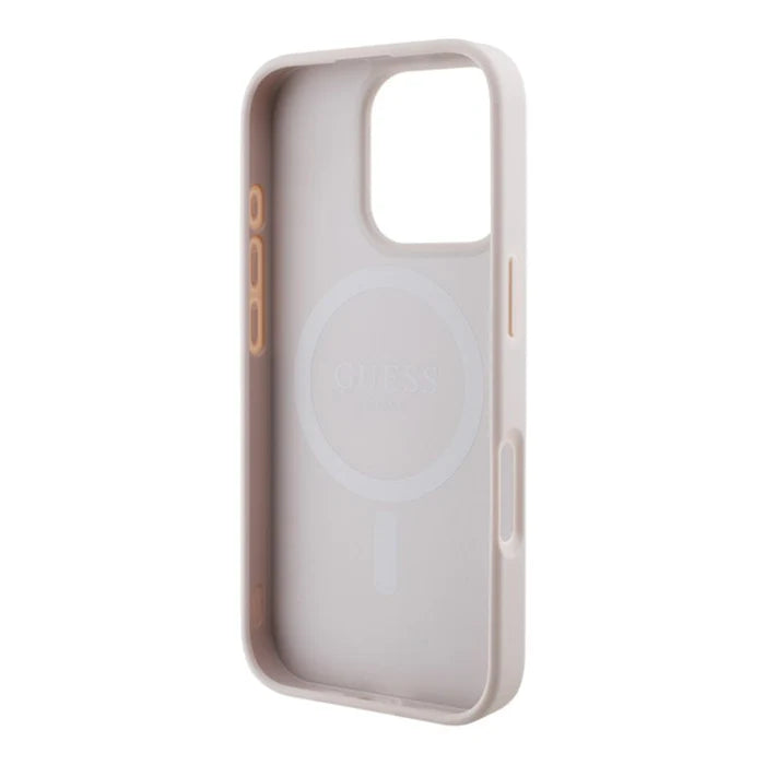 GUESS 4G Multi-Logo Hülle – für iPhone 16 (Beige-Rosé)