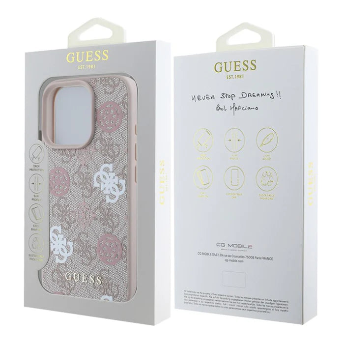 GUESS 4G Multi-Logo Hülle – für iPhone 16 (Beige-Rosé)