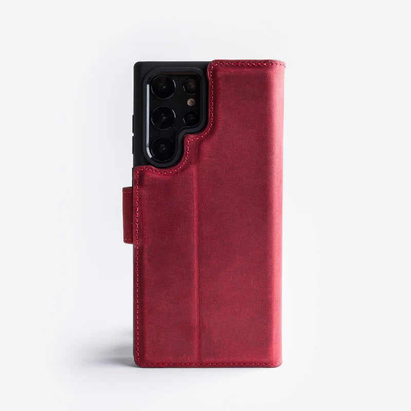 Wachikopa Echtleder Wallet Case für Samsung Galaxy S25 Ultra – Handgefertigt, Rot