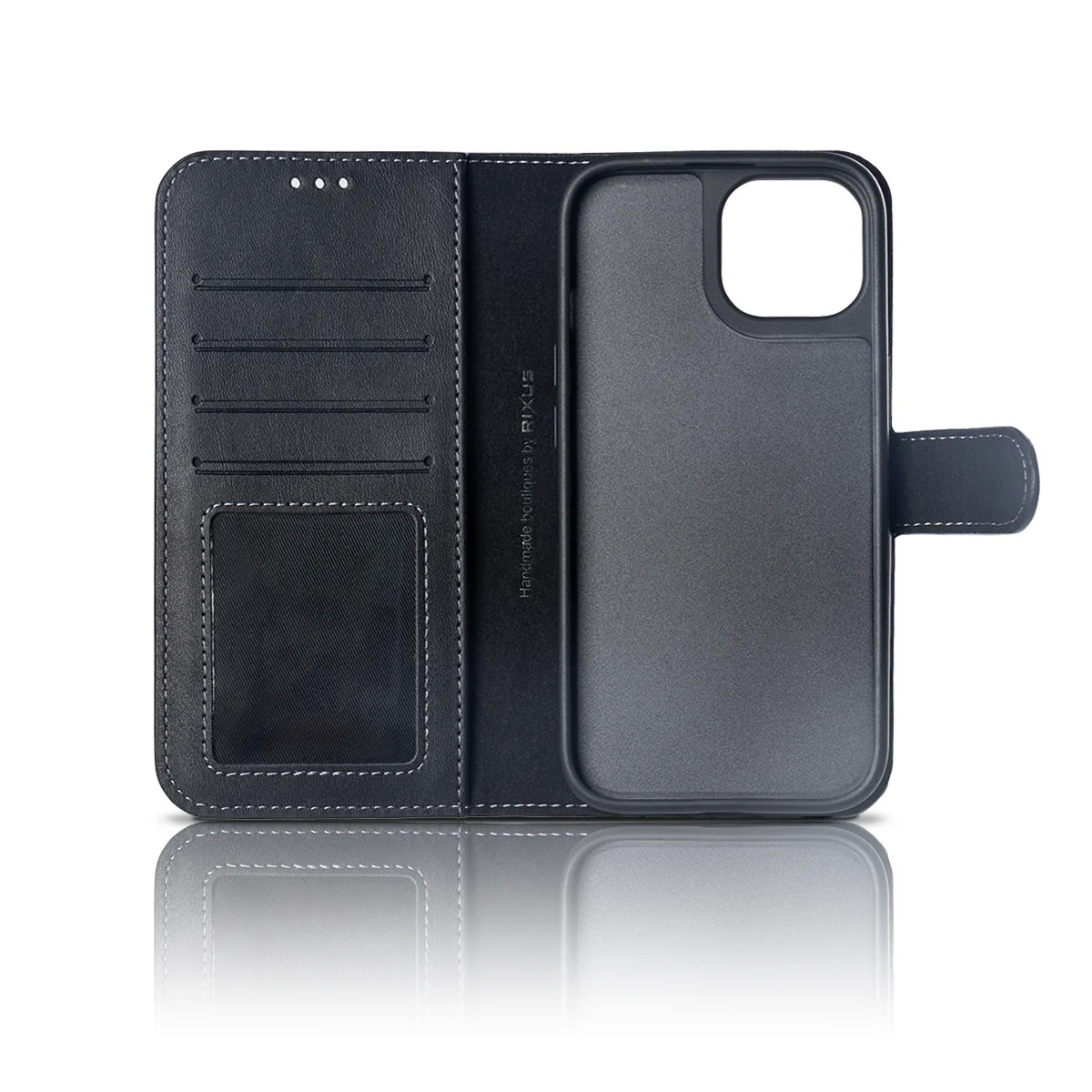 Rixus Premium Leder-Wallet Hülle für iPhone 12 / 12 Pro – Abnehmbar & mit Magnetverschluss