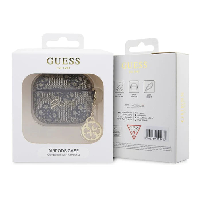 Guess AirPods 3 Hülle – 4G Logo Beige/Braun mit Gold-Anhänger