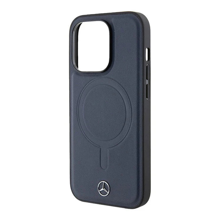Mercedes-Benz MagSafe Hülle für iPhone 16 Pro – Dunkelblau mit Logo-Prägung