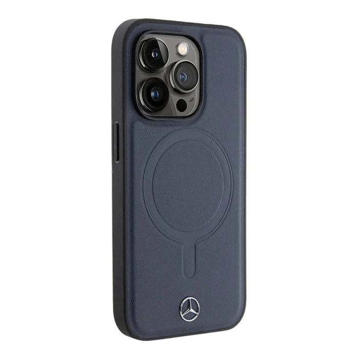 Mercedes-Benz MagSafe Hülle für iPhone 16 Pro – Dunkelblau mit Logo-Prägung