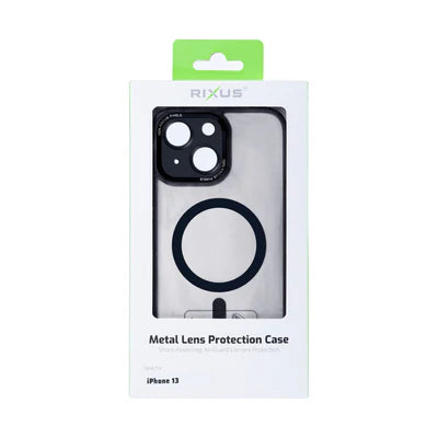RIXUS Metal Lens Protection MagSafe Case für iPhone 13 – Transparent/Schwarz