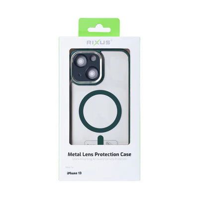RIXUS Metal Lens Protection MagSafe Case für iPhone 13 – Transparent/Grün