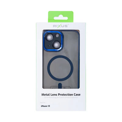 RIXUS Metal Lens Protection MagSafe Case für iPhone 13 – Transparent/Blau