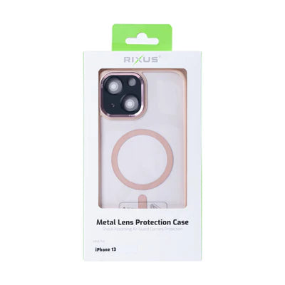 RIXUS Metal Lens Protection Case für iPhone 13 – Transparent/Roségold mit MagSafe