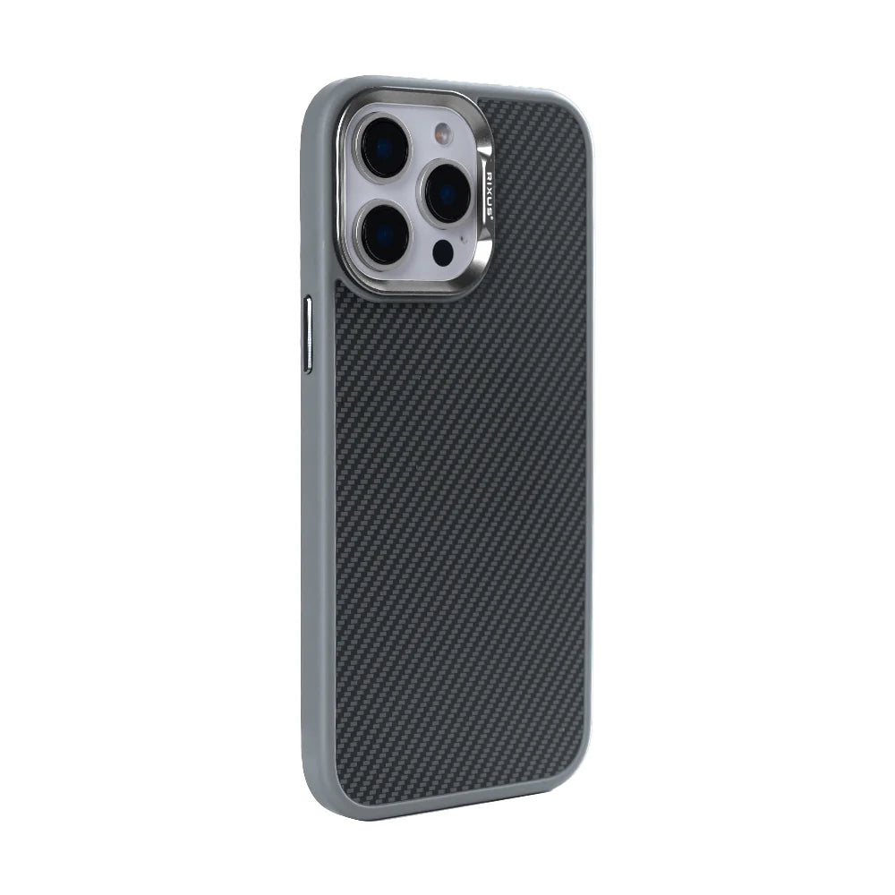 Rixus Carbon-Look Schutzhülle für iPhone 12 Pro Max – mit MagSafe & Metall-Kameraschutz