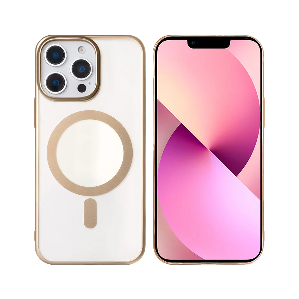 Rixus Schutzhülle für iPhone 12 Pro Max – Transparent mit Desert Titanium-Rahmen & MagSafe