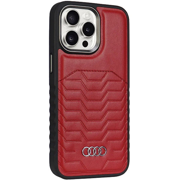 Audi Echtleder Schutzhülle Rot für iPhone 15 Pro Max
