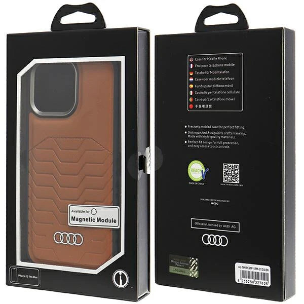 Audi Echtleder Schutzhülle Braun für iPhone 15 Pro Max