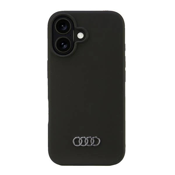 Audi Silikonhülle für iPhone 16 – Schwarz mit 3D-Logo