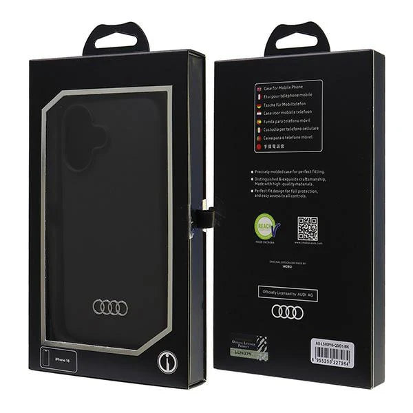 Audi Silikonhülle für iPhone 16 – Schwarz mit 3D-Logo