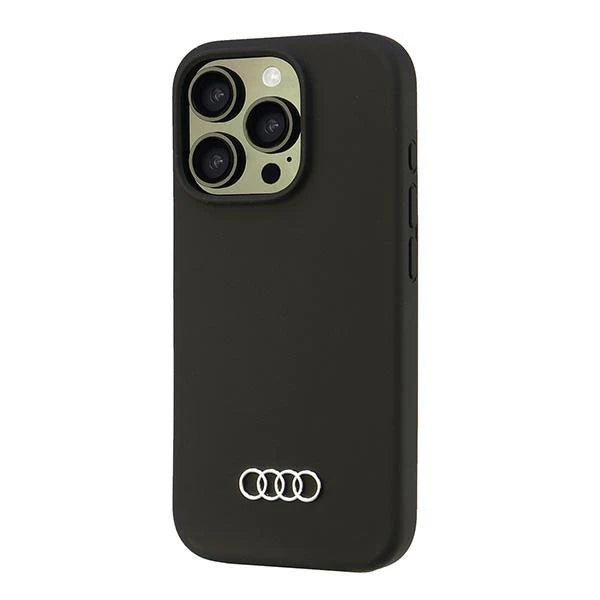 Audi Handyhülle für iPhone 16 Pro – Schwarzes Leder-Design mit Logo