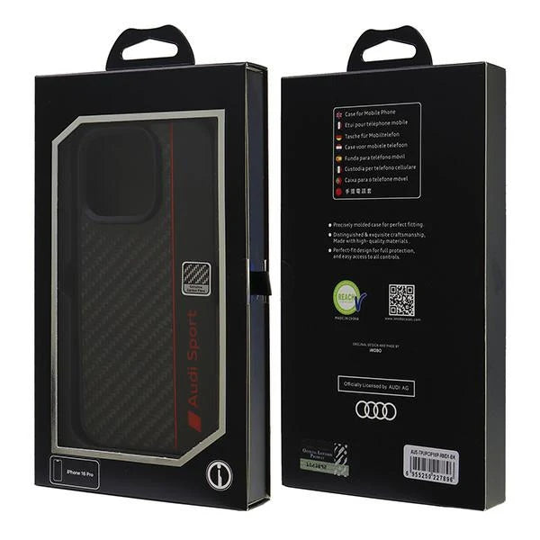 Audi Sport Hülle für iPhone 16 Pro – Carbon Look mit Racing-Feeling