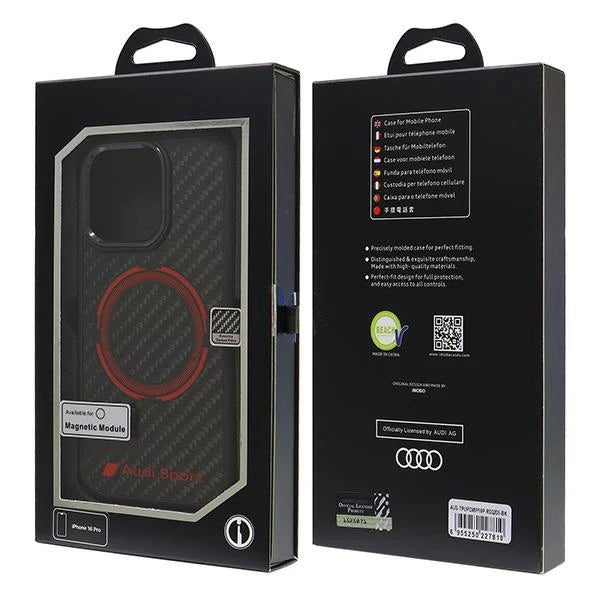 Audi Sport Carbon-Look MagSafe-Hülle für iPhone 16 Pro Max – Schwarz/Rot