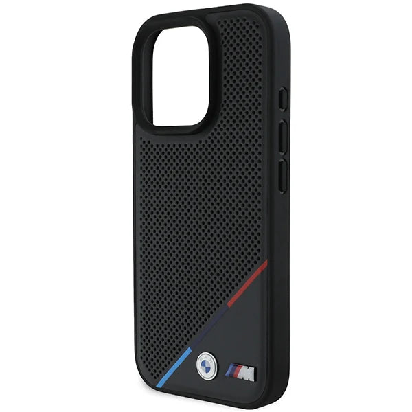 BMW M MagSafe Hülle für iPhone 16 Pro – Schwarz mit perforierter Rückseite & M-Farben