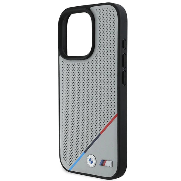 BMW M MagSafe Hülle für iPhone 16 Pro – Grau mit perforierter Oberfläche & M-Farben