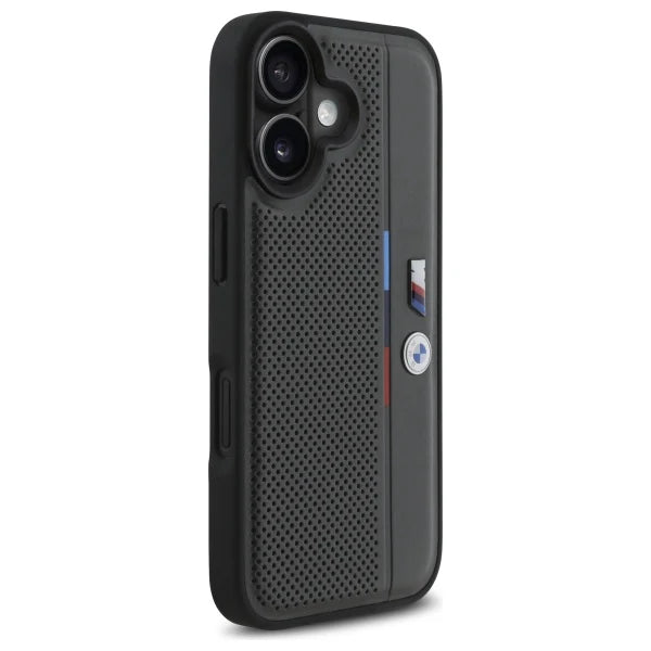 BMW M Motorsport Schutzhülle für iPhone 16 – Schwarz mit Logo & M-Streifen