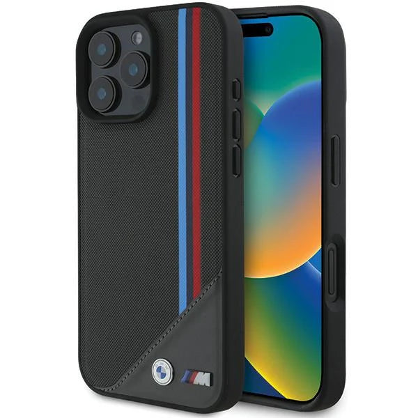 BMW M MagSafe Hülle für iPhone 16 – Textil mit M-Streifen