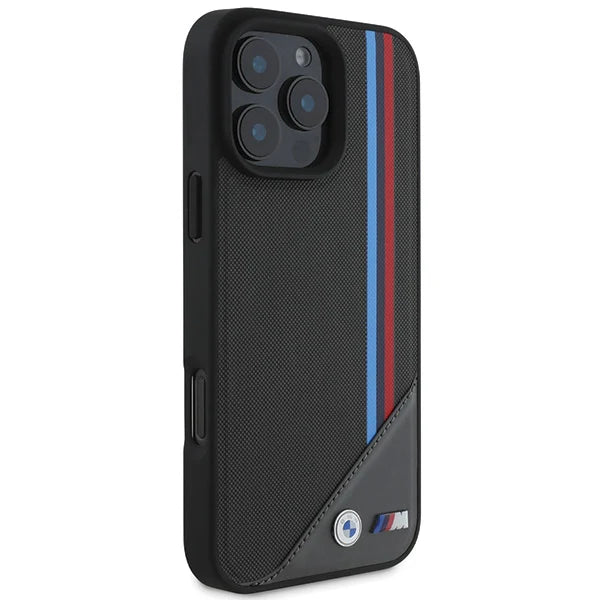 BMW M MagSafe Hülle für iPhone 16 – Textil mit M-Streifen