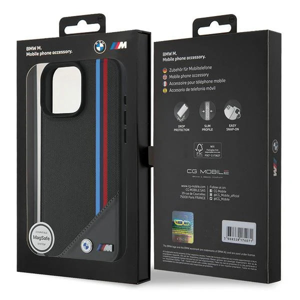 BMW M MagSafe Hülle für iPhone 16 – Textil mit M-Streifen