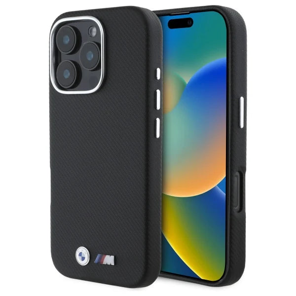 BMW M Handyhülle für iPhone 16 Pro Max – Schwarz mit feiner Struktur & M Logo
