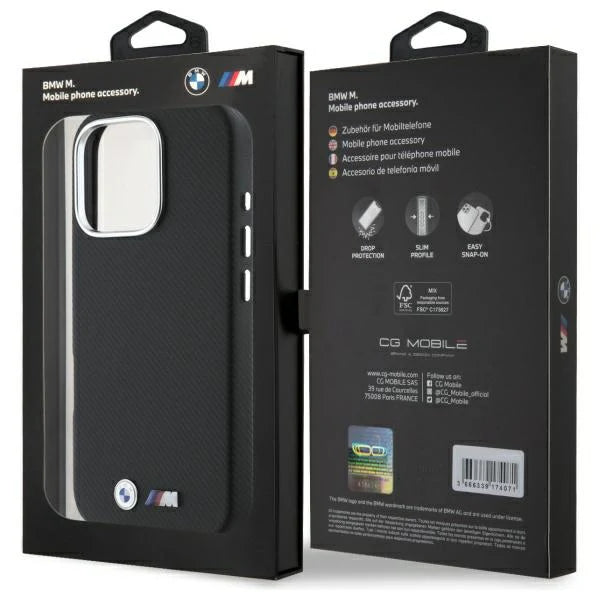 BMW M Handyhülle für iPhone 16 Pro Max – Schwarz mit feiner Struktur & M Logo