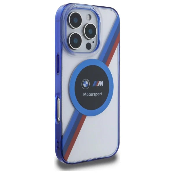 BMW M Motorsport MagSafe Handyhülle – Transparent Blau für iPhone 16 Pro