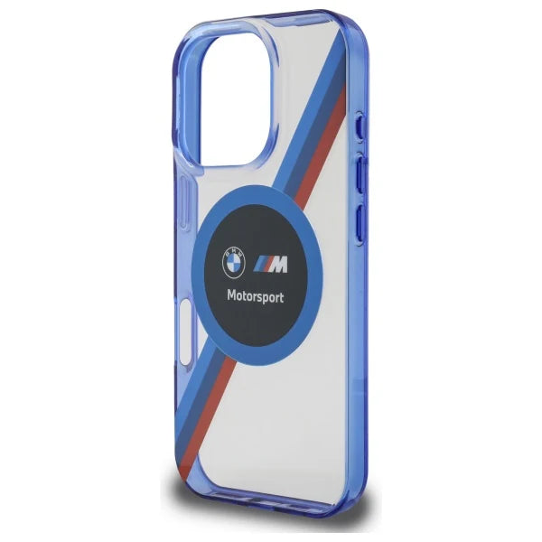 BMW M Motorsport MagSafe Handyhülle – Transparent Blau für iPhone 16 Pro