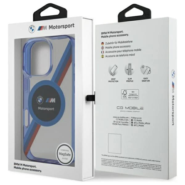 BMW M Motorsport MagSafe Handyhülle – Transparent Blau für iPhone 16 Pro