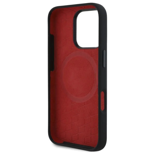 BMW M Collection Hülle für iPhone 16 Pro – MagSafe-kompatibles Hardcase mit Racing-Streifen – Schwarz/Multicolor