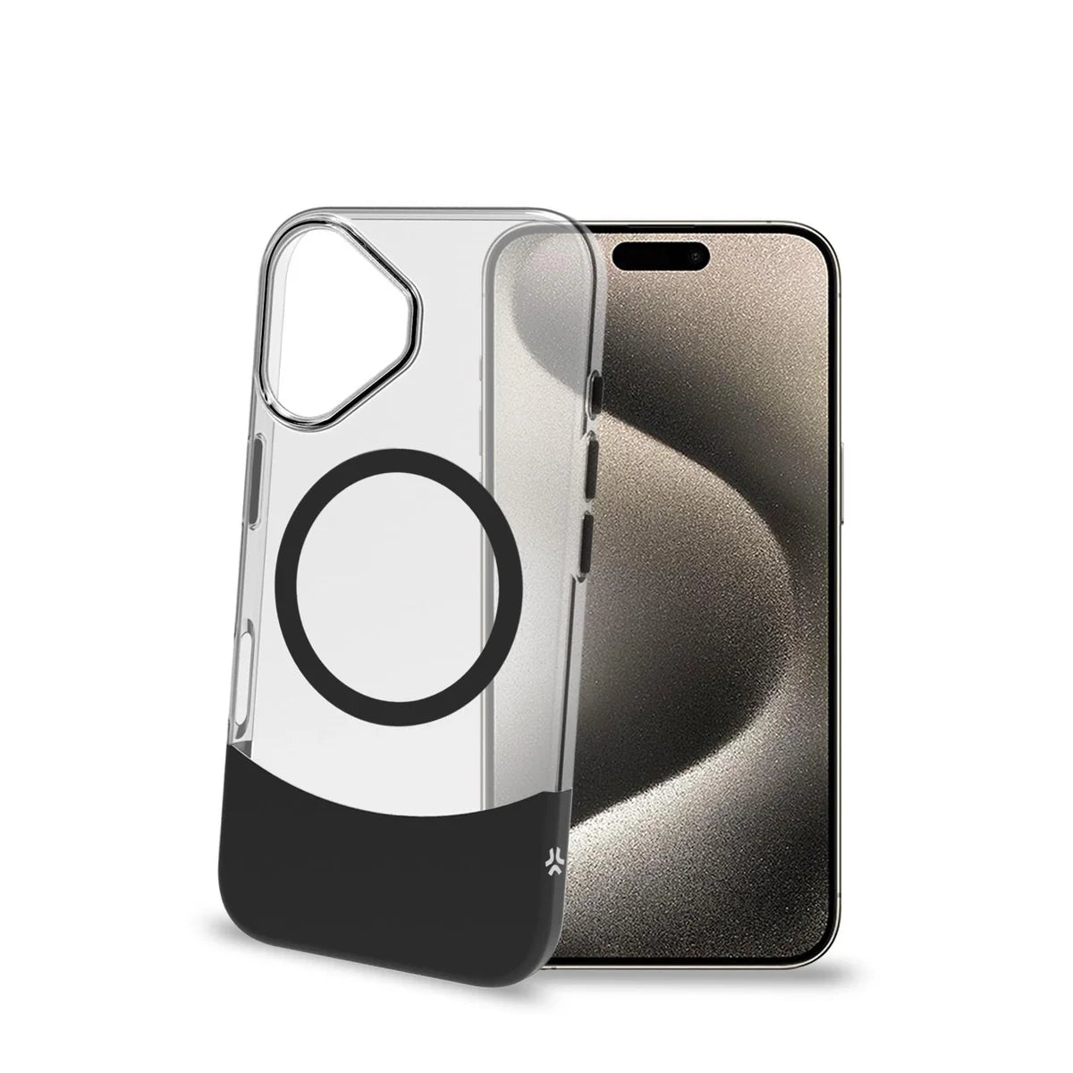 Celly MagDual Hülle mit MagSafe für iPhone 16 – Transparent/Schwarz