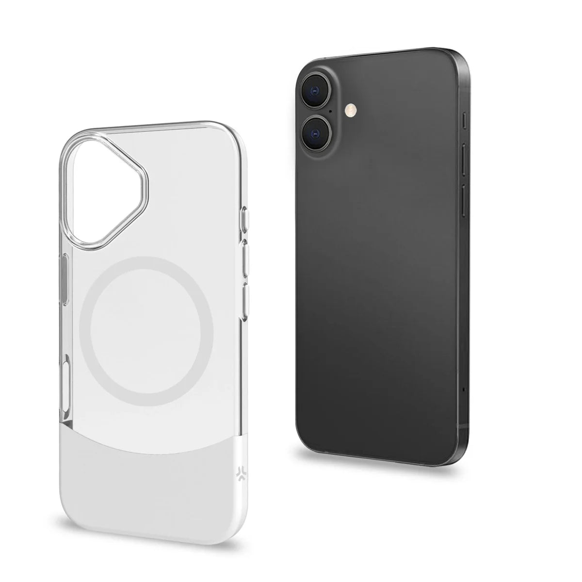 Celly MagSafe Dual Material Hülle für iPhone 16 – Transparent & Weiß