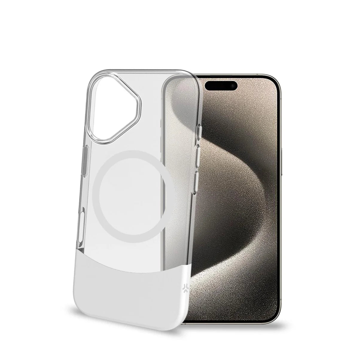 Celly MagSafe Dual Material Hülle für iPhone 16 – Transparent & Weiß
