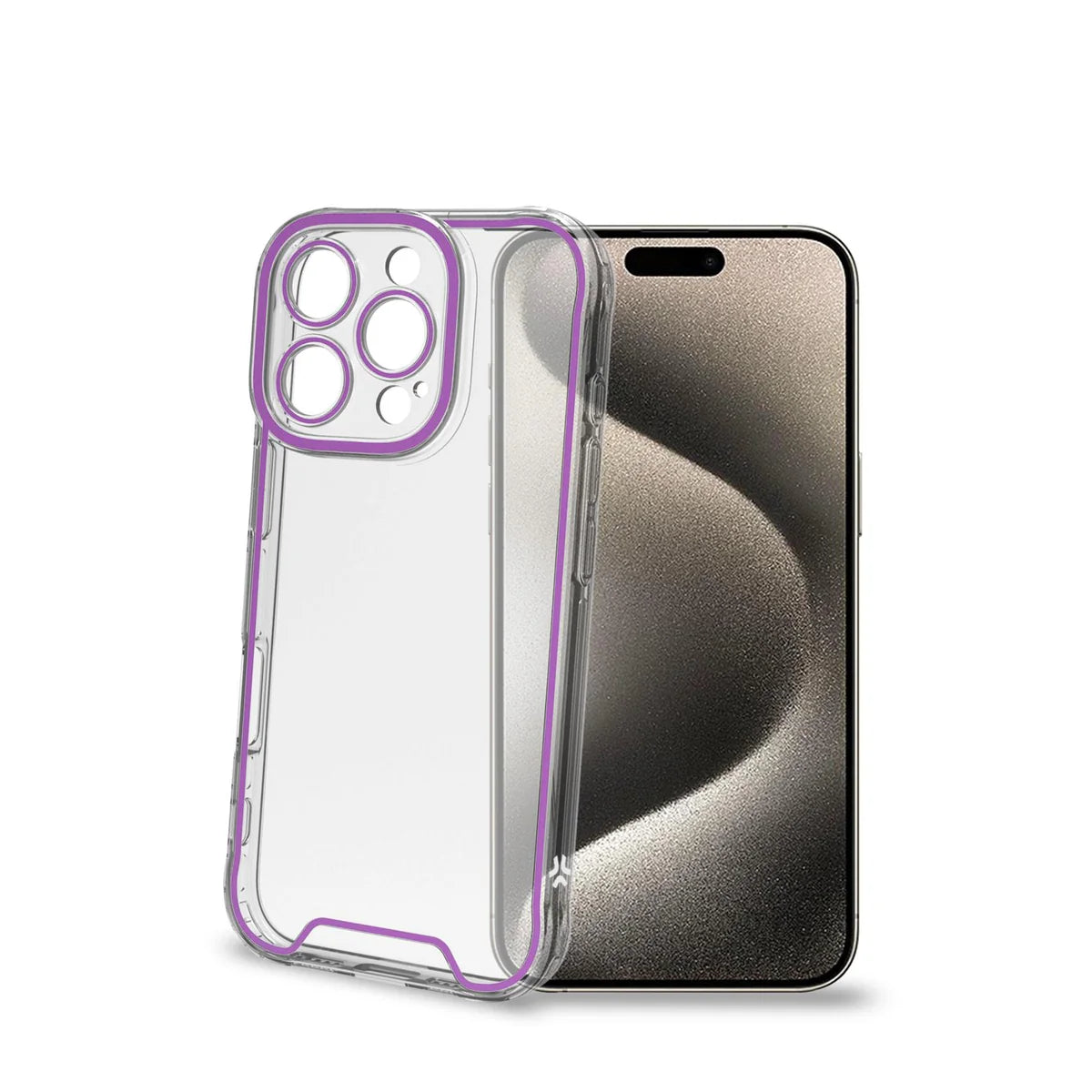 Celly Transparente Schutzhülle mit violetten Neonrändern – Kompatibel mit iPhone 16 Pro