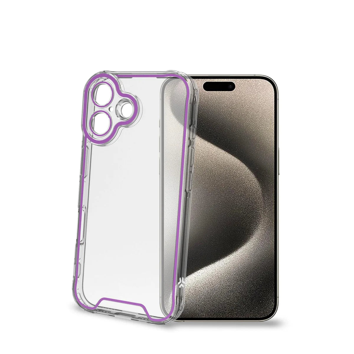 Celly GLOW Schutzhülle für iPhone 16 – Transparent mit violettem Akzent
