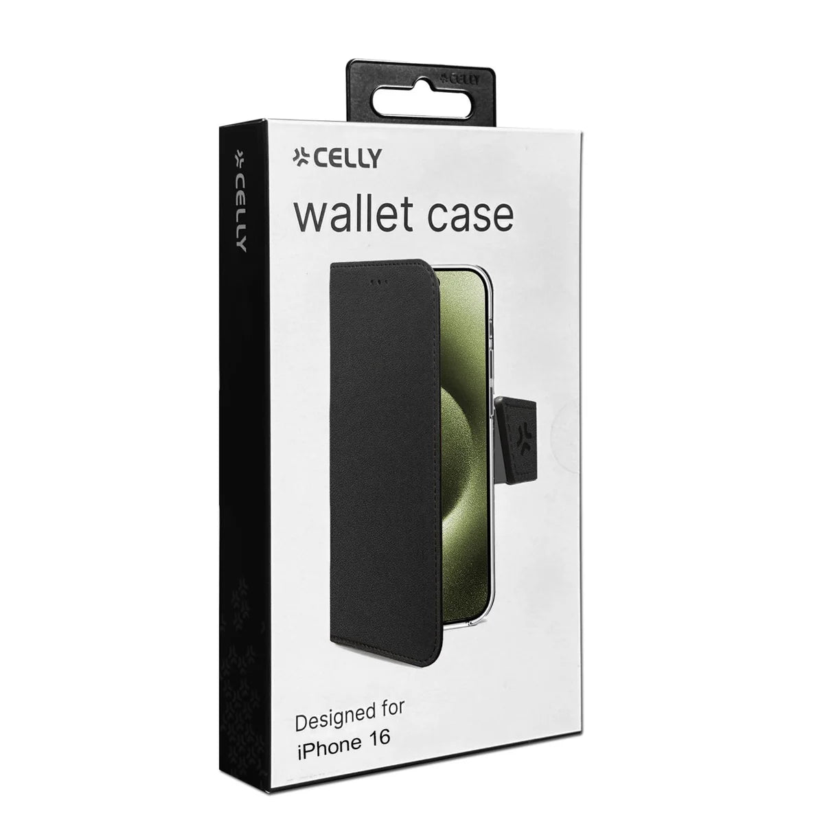 Celly Wally Wallet Case für iPhone 16 – Schwarz