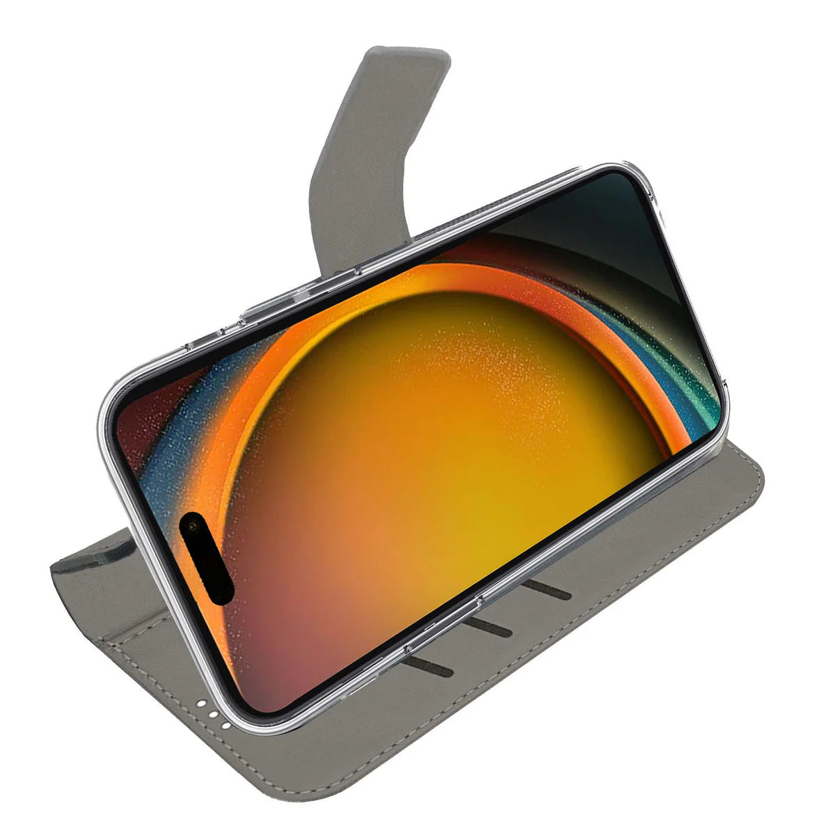 Celly Wallet Case für iPhone 16 Pro Max – Klapphülle mit Kartenfach in Grau