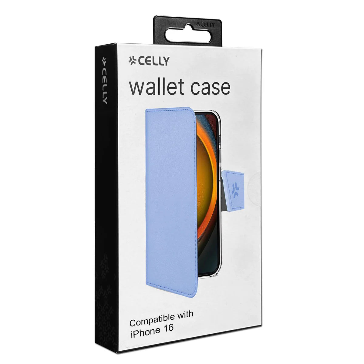 Celly Wally Wallet Case für iPhone 16 – Hellblau