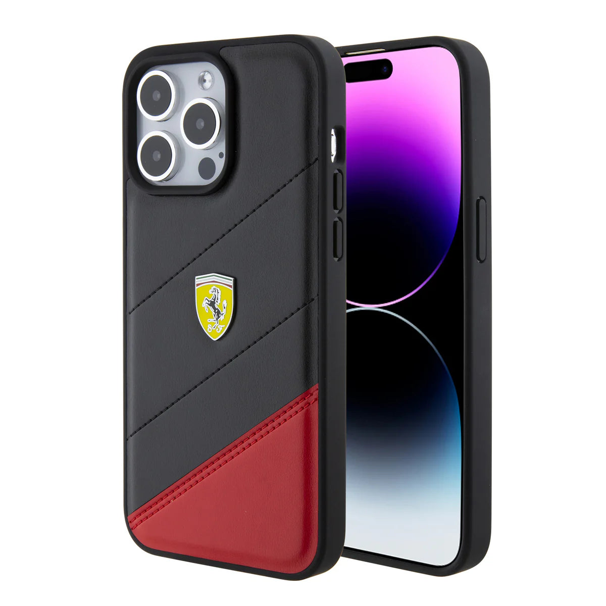Ferrari Hardcase Shield Leather für iPhone 15 Pro Max – Schwarz/Rot