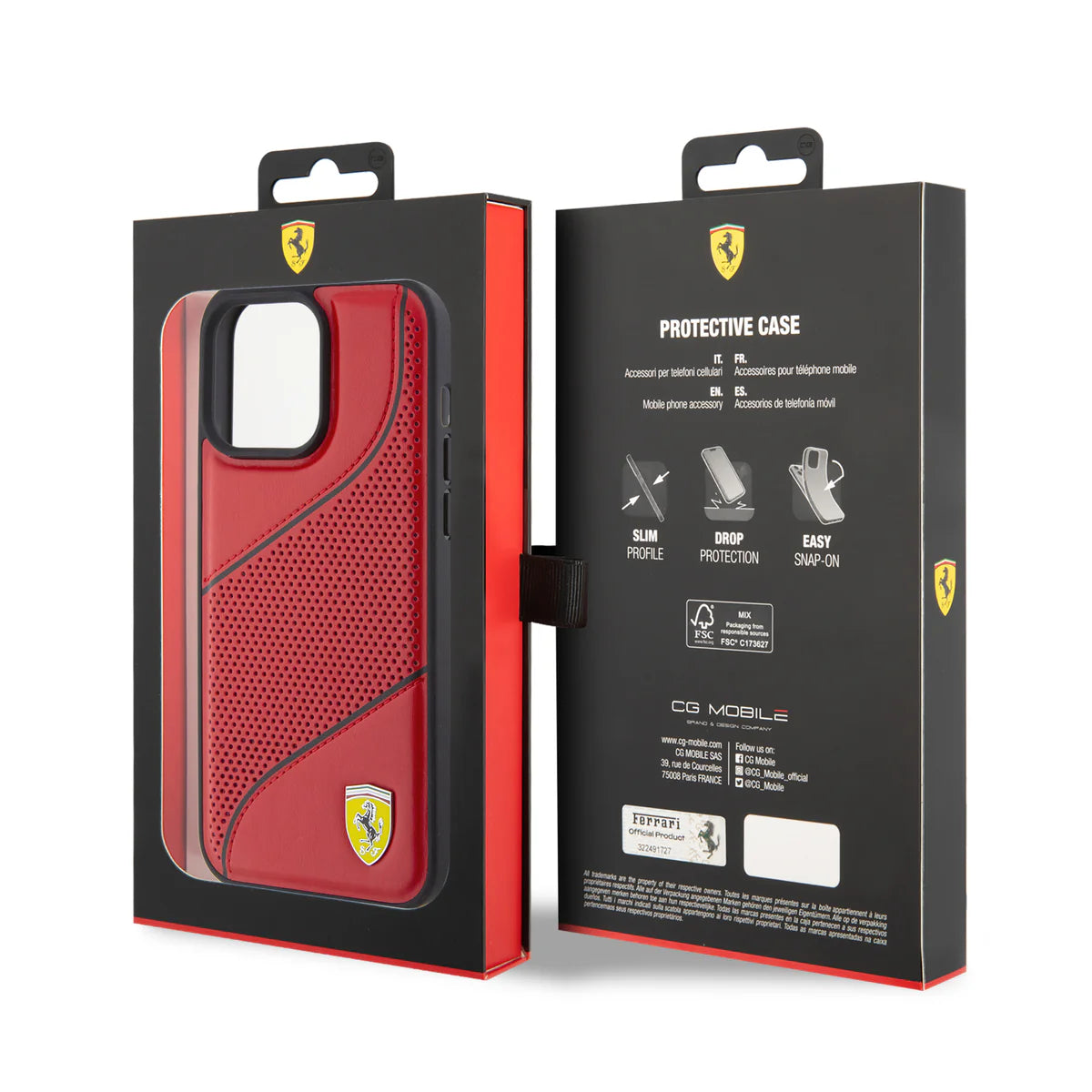 Ferrari Perforated Leather Hardcase für iPhone 15 Pro Max – Rot