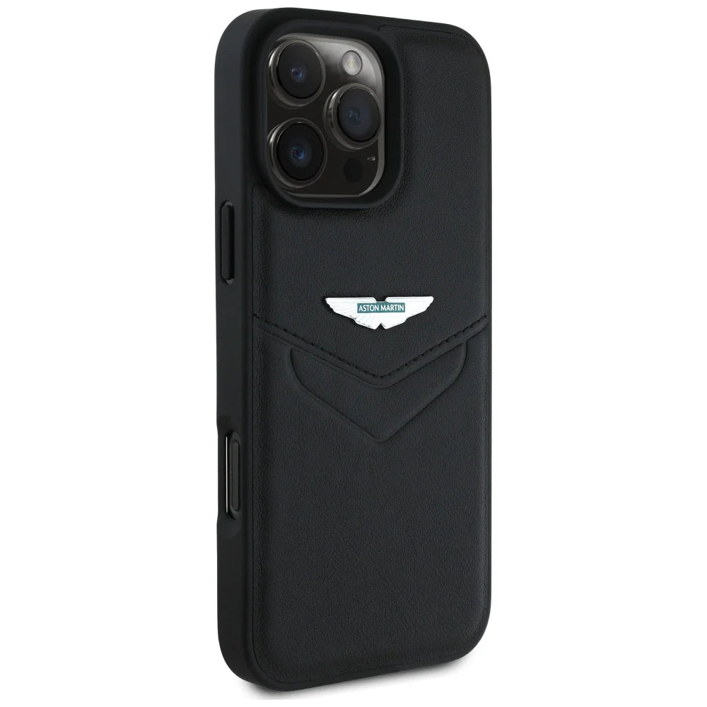 Aston Martin Leder Case – Schwarz für iPhone 16 Pro Max