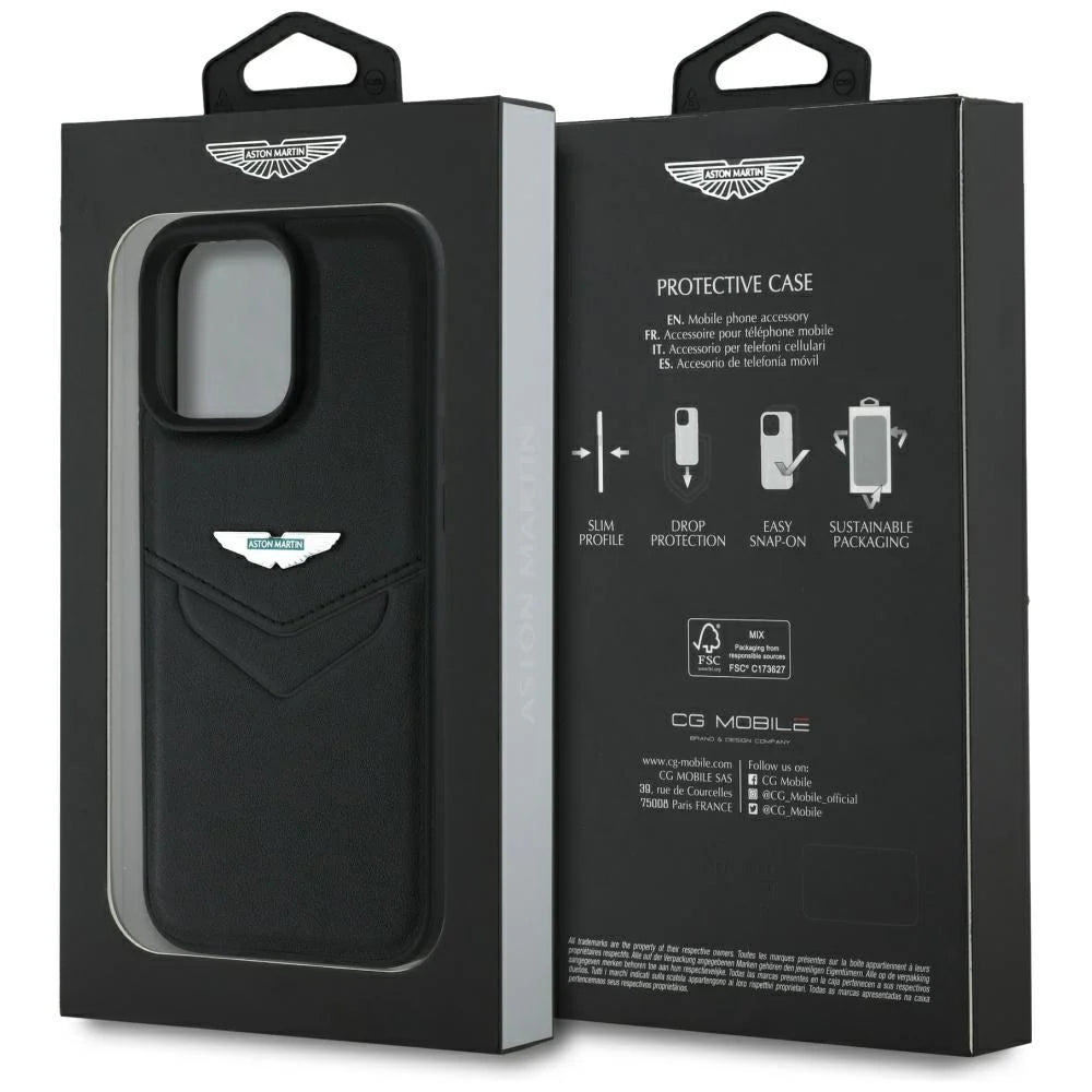 Aston Martin Leder Case – Schwarz für iPhone 16 Pro Max