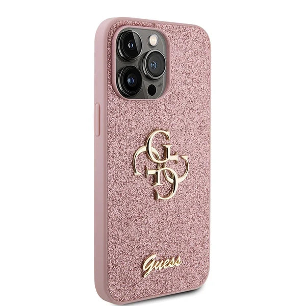 Guess Glitter 4G Hülle für iPhone 15 Pro Max – Roségold Pink