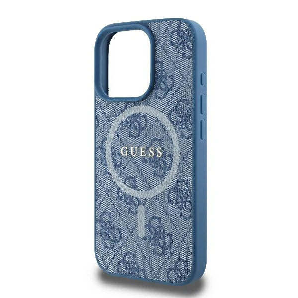 GUESS Handyhülle für iPhone 16 Pro Max – Blau in Jeansoptik mit 4G-Logo & MagSafe