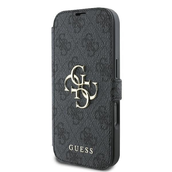 GUESS Book Case für iPhone 16 Pro Max – Schwarz mit Magnetverschluss & Logo-Applikation