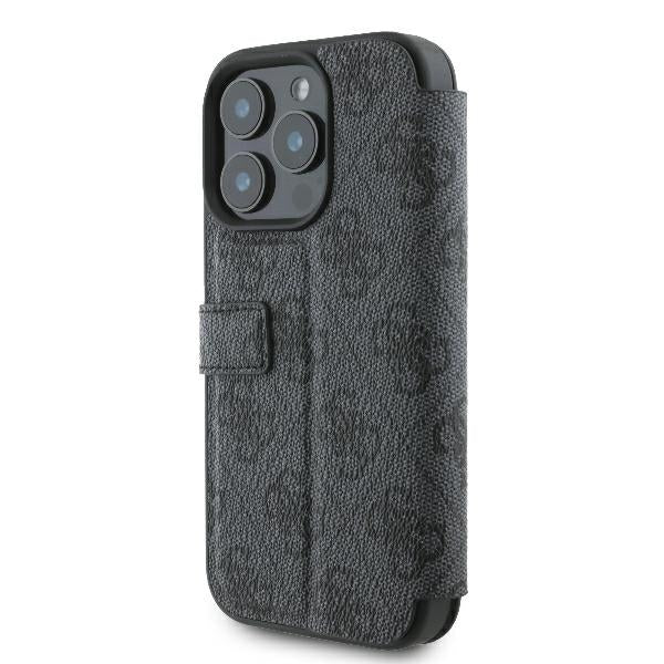 GUESS Book Case für iPhone 16 Pro Max – Schwarz mit Magnetverschluss & Logo-Applikation