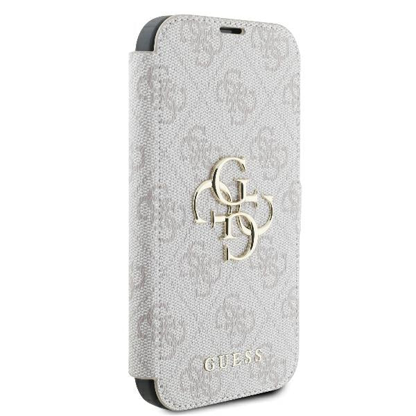 GUESS Book Case für iPhone 16 Pro Max – Rosa mit Magnetverschluss & Metall-Logo