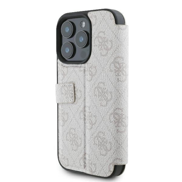 GUESS Book Case für iPhone 16 Pro Max – Rosa mit Magnetverschluss & Metall-Logo